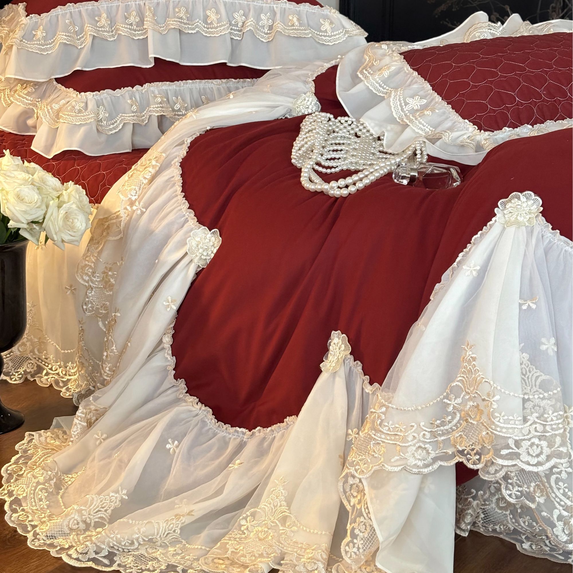 玖寐法式公主风轻奢床品磨毛四件套卧室床上用品婚庆韩版欧式韩式