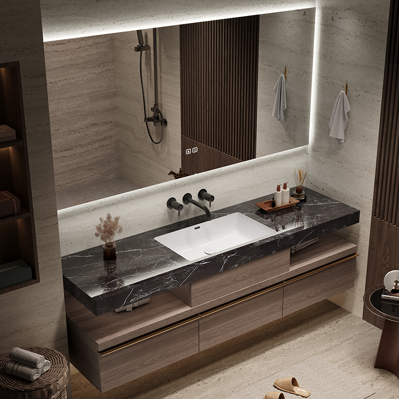 福艺斯现代简约风浴室柜组合卫浴洗手台柜实木洗漱台盆柜hs007