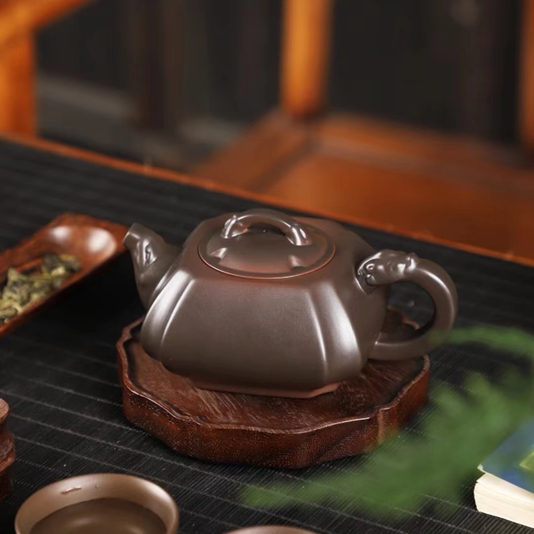 紫陶手工凤鸣四方龙壶-300ccA88