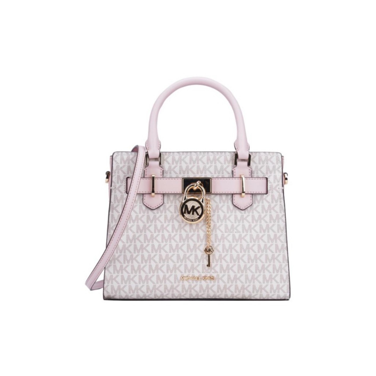 MICHAEL KORS 35F1GHMS1B HAMILTON 小号白花拼粉锁头包 25*20*11