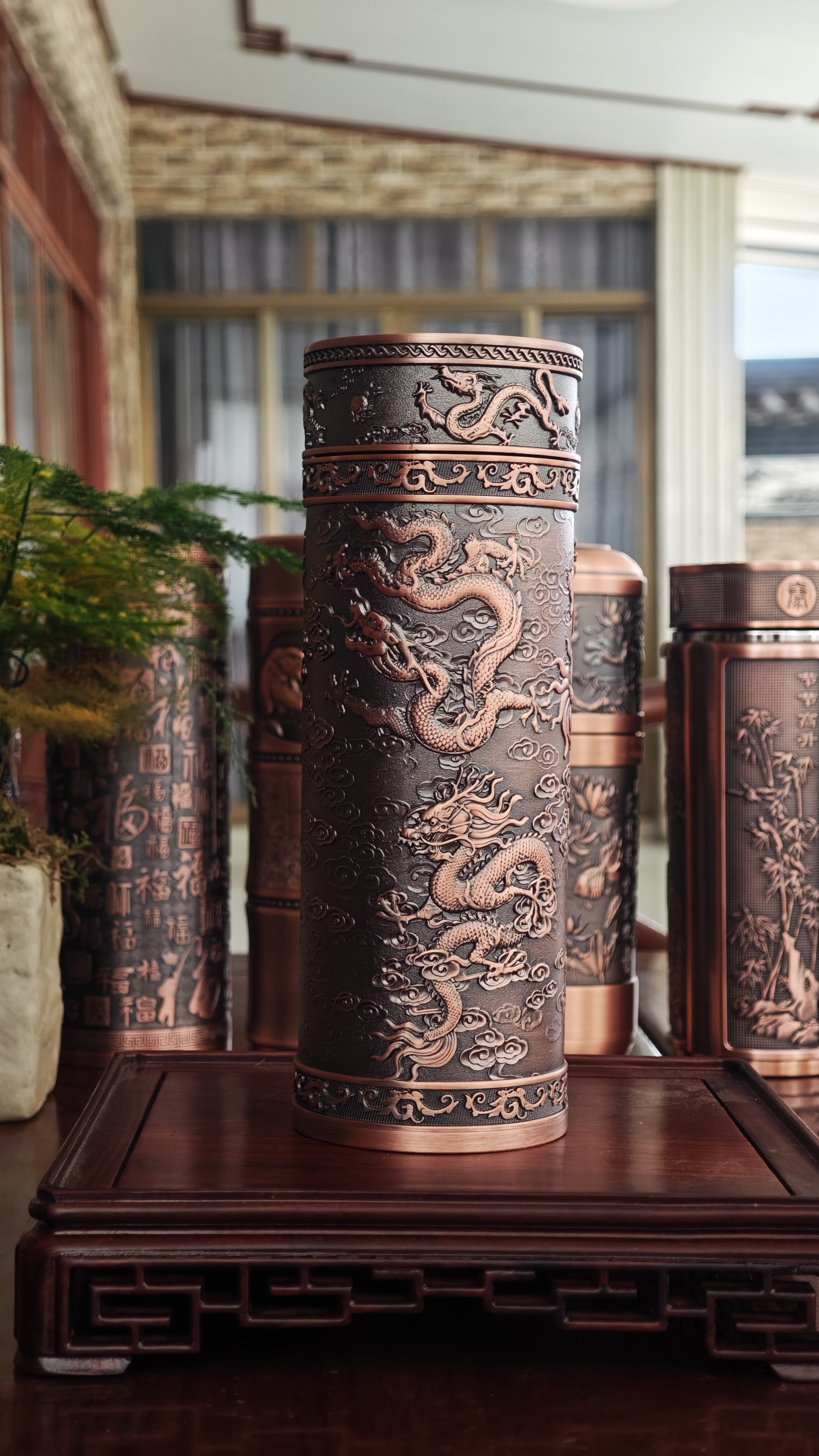 紫铜保温杯大号车载水杯特大浮雕泡茶随手杯带内胆高档茶杯大容量