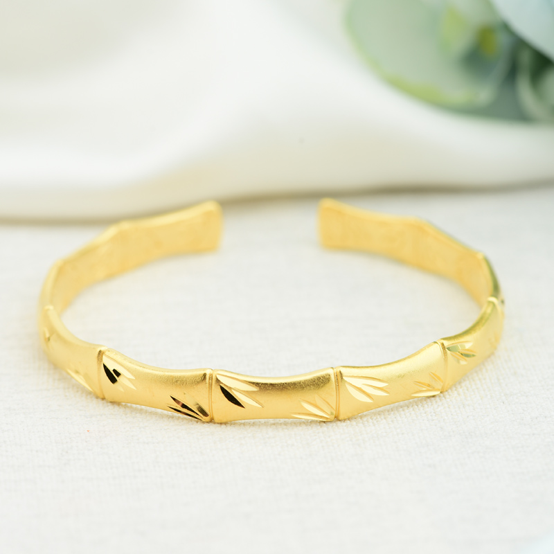 富贵竹节节高竹节开口手镯大小可调节百搭气质金色