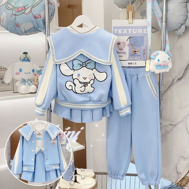 ABCKOIOI女童套装秋冬装2023新款韩版儿童棒球服外套百褶裙子长裤