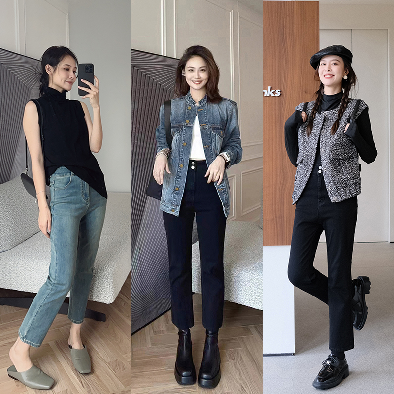 美洋MEIYANG 升级版修容笔弹力显瘦小黑裤九分裤牛仔裤