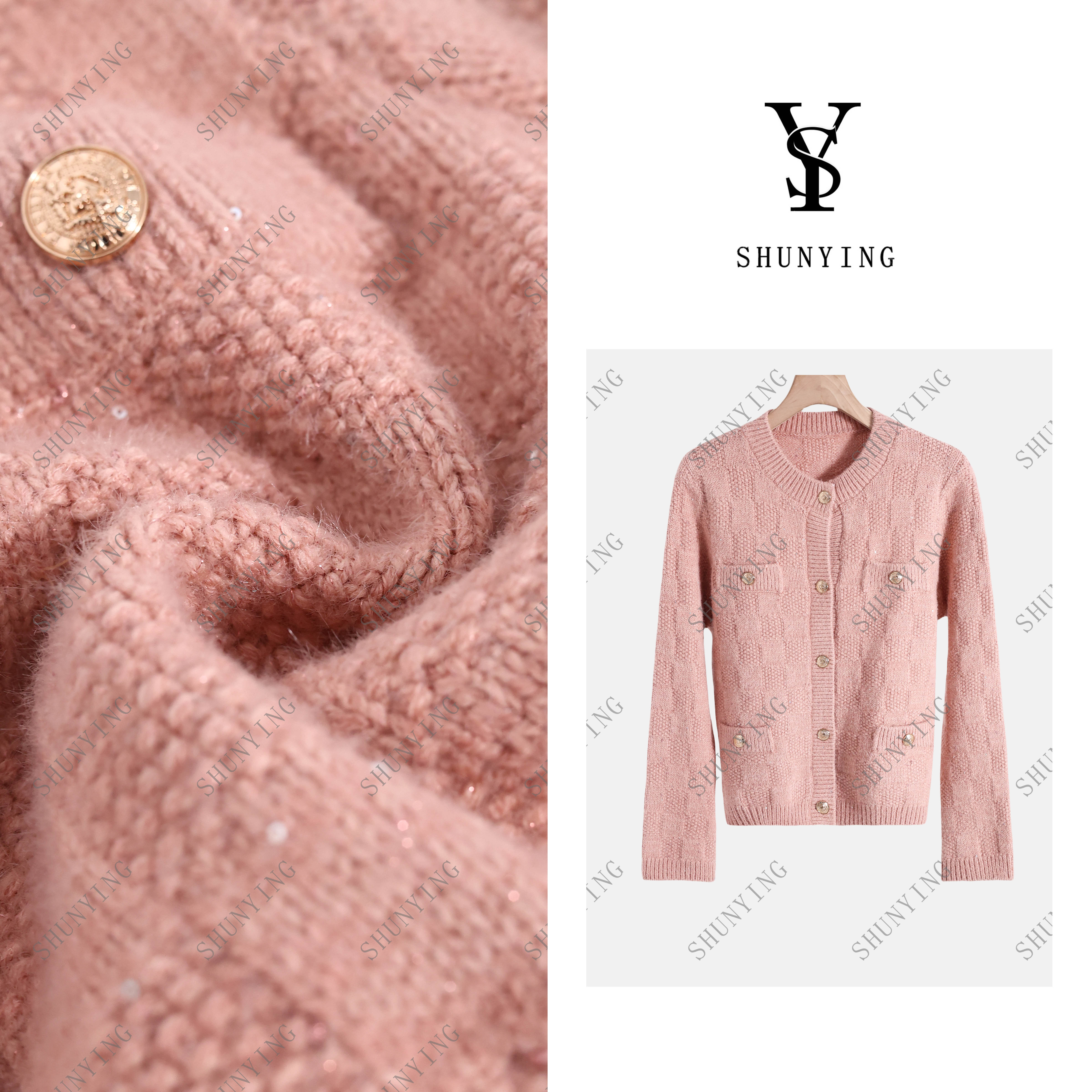 【仟娜】秋冬新款高级感亮片时尚宽松洋气长袖针织开衫SY66ZZ7978