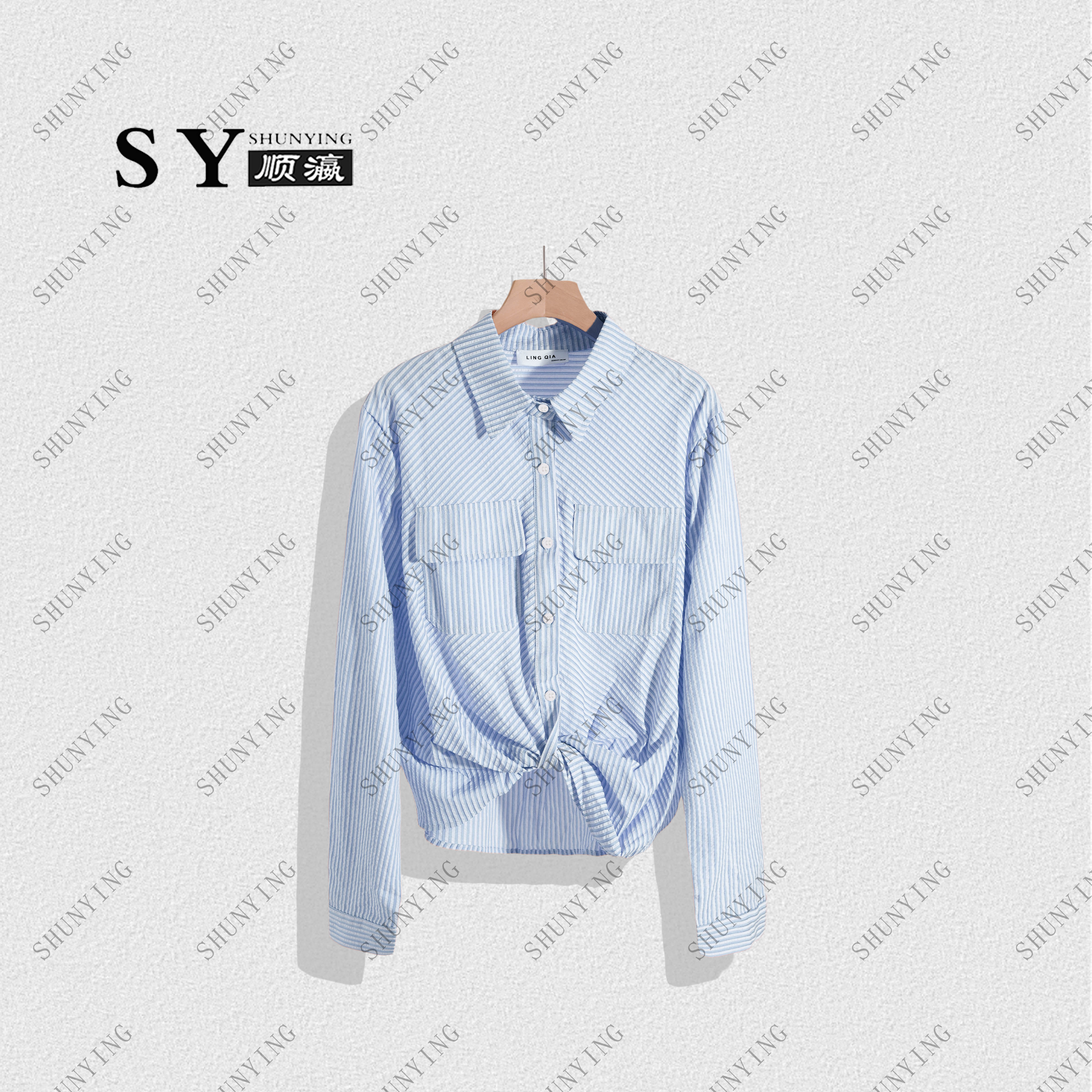 【顺瀛】新款设计感条纹清新脱俗气质交叉衬衫SY63C0567