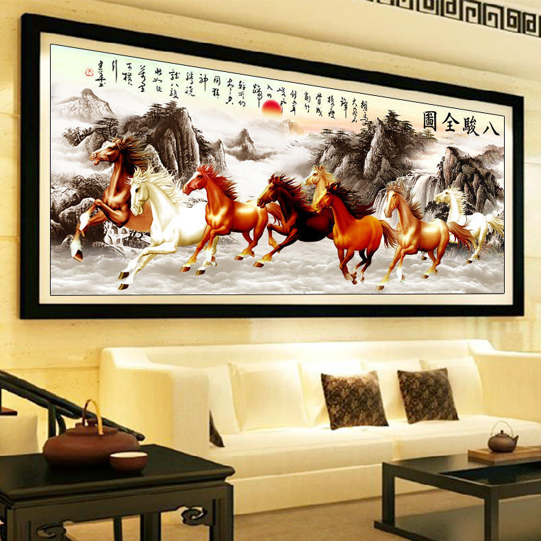 新款5D满钻马到成功八骏图钻石画厂家直销