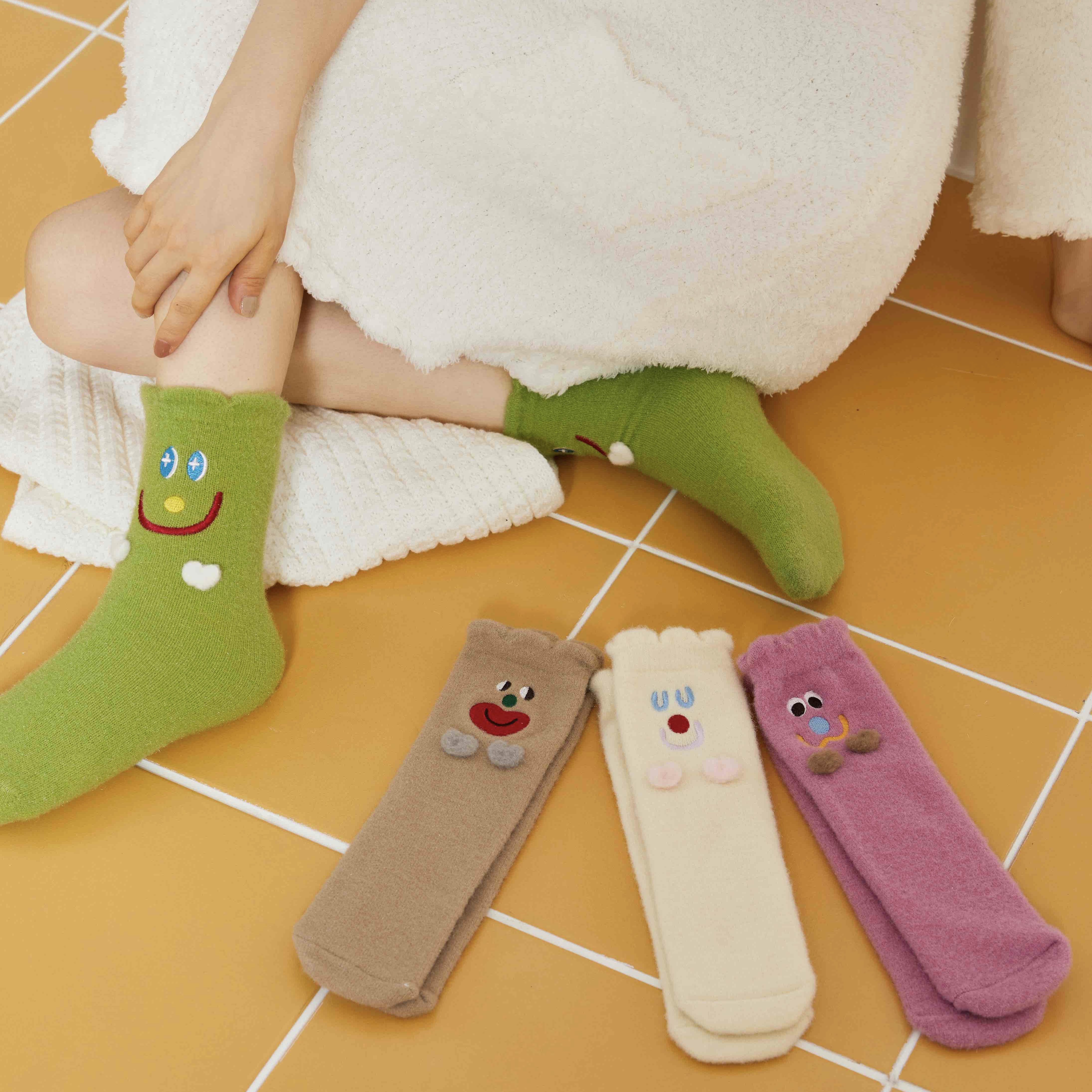 【欢乐小手家居袜】设计款水晶纱搞怪丑萌秋冬保暖睡眠袜日系保暖