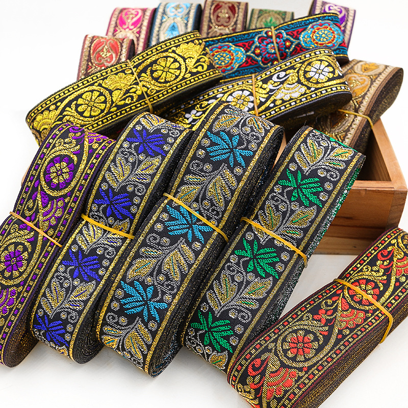 喜庆宽3.3cm金丝花边少数民族风裙子腰带箱包服装diy辅料刺绣织带