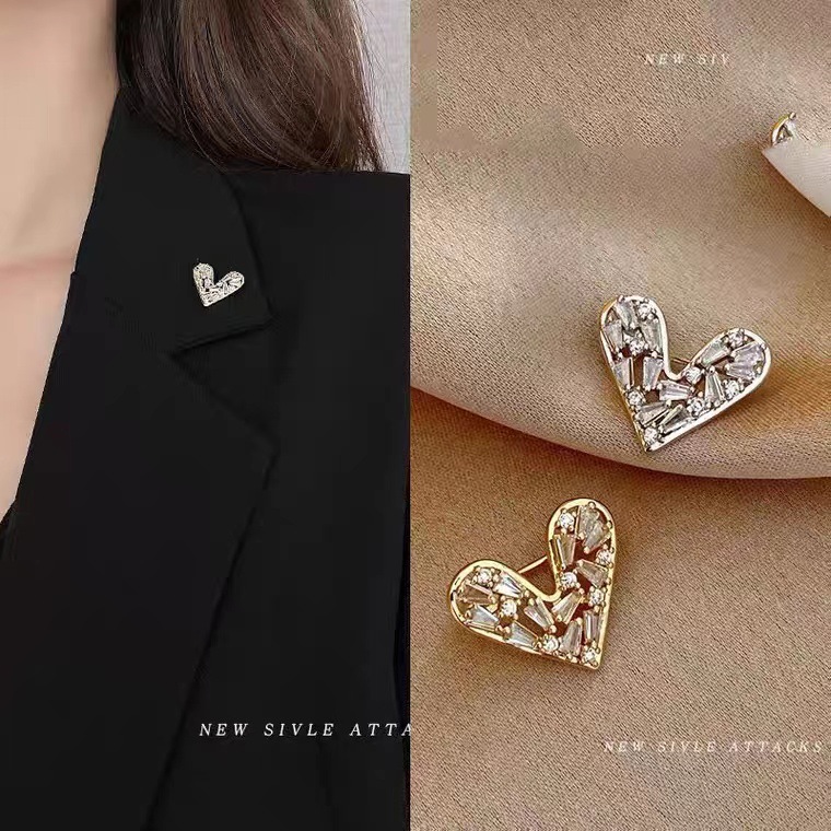 合金合成锆石胸针 日系爱心胸针女潮网红个性别针领针防走光扣ins