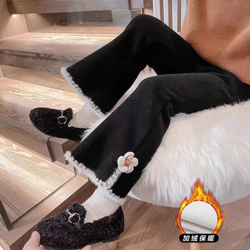 【艺小微】女童加绒裤子儿童洋气外穿微喇裤女宝宝秋冬保暖休闲裤