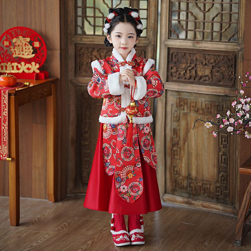 新款元旦演出服冬季儿童拜年服幼儿园舞蹈服开门红喜庆表演服女童
