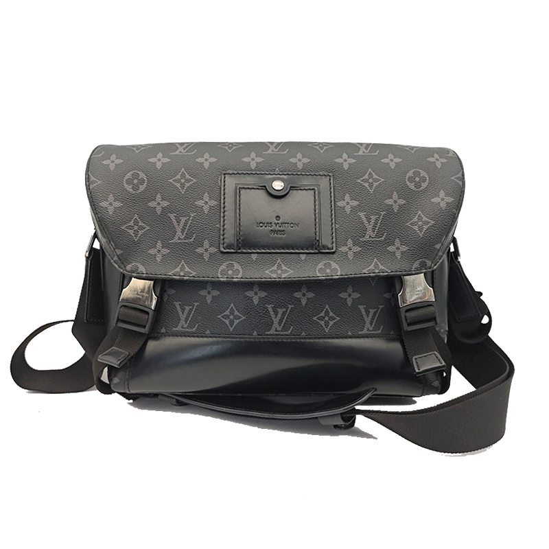 90新 LouisVuitton/路易威登 黑色老花单肩斜挎包voyager小号邮差