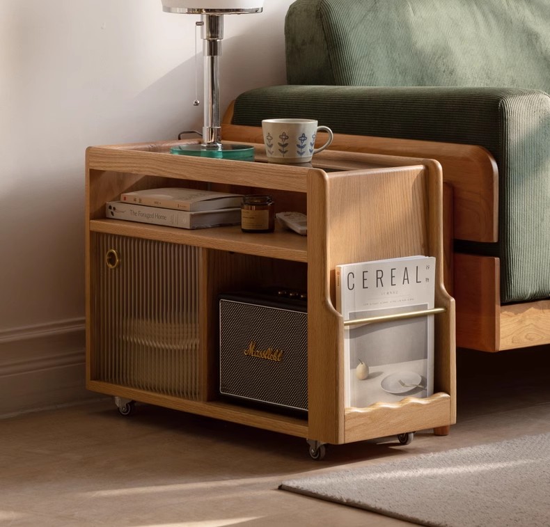 北欧实木万向轮沙发边几餐桌边