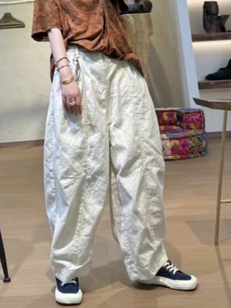 忆古朴拙1321新款棉麻松紧腰宽松复古百搭文艺风休闲裤长裤阔腿裤