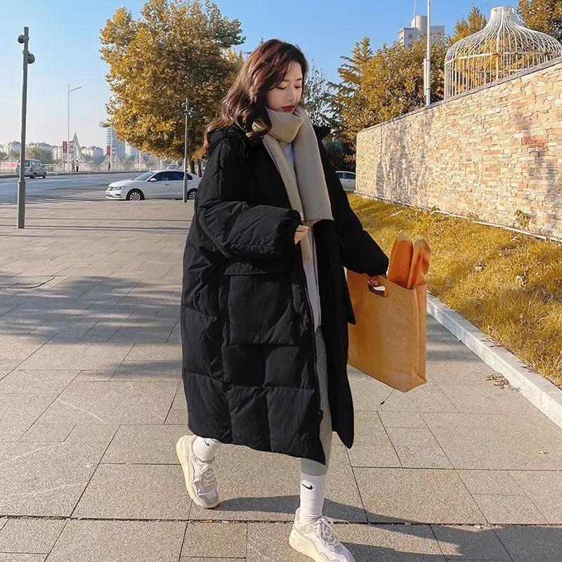 鸭鸭羽服女中长款2023年冬季新款韩版chic过膝面包服衣加厚外套