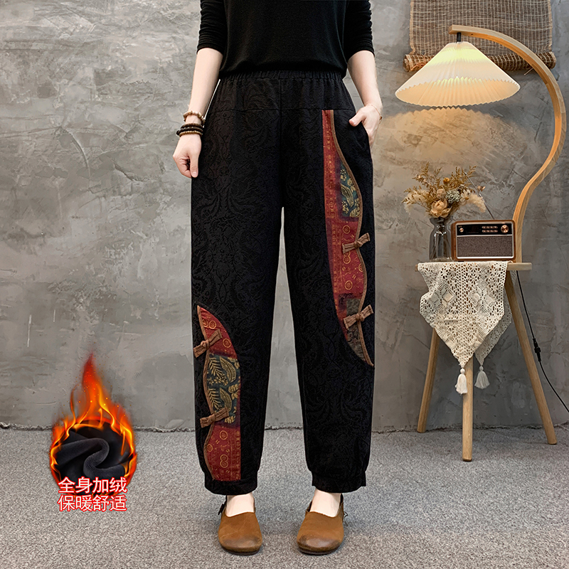 2024秋冬新款裤子中老年提花灯笼裤民族风妈妈装复古宽松休闲裤子