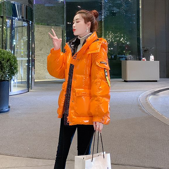波司豋羽绒服亮面加绒服女年新款冬季爆款时尚洋气免洗桔色保暖外