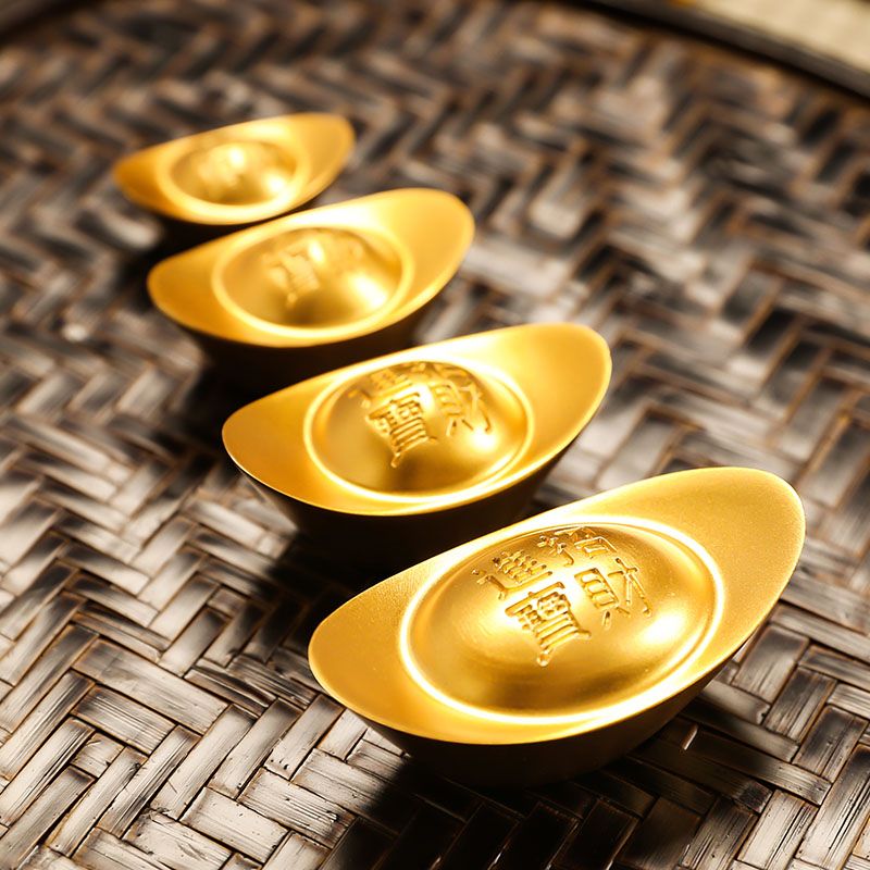 实心沙金元宝合金防铜摆件道具财神客厅聚宝盆装饰品开业乔迁礼品
