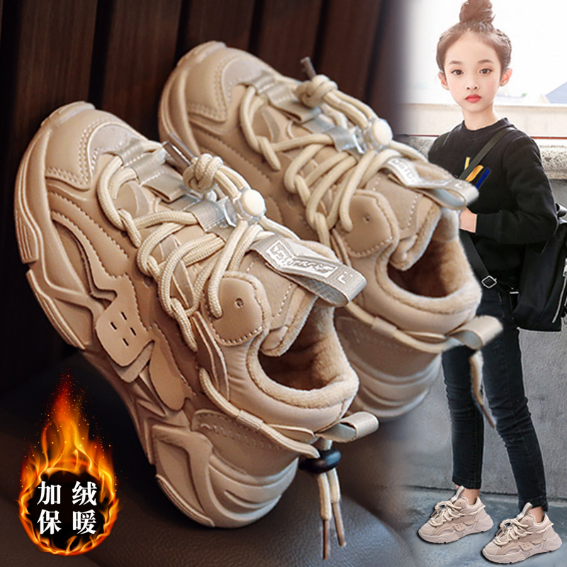 安踏流行女童棉鞋加绒保暖2023新款冬季儿童休闲软底运动鞋二棉女
