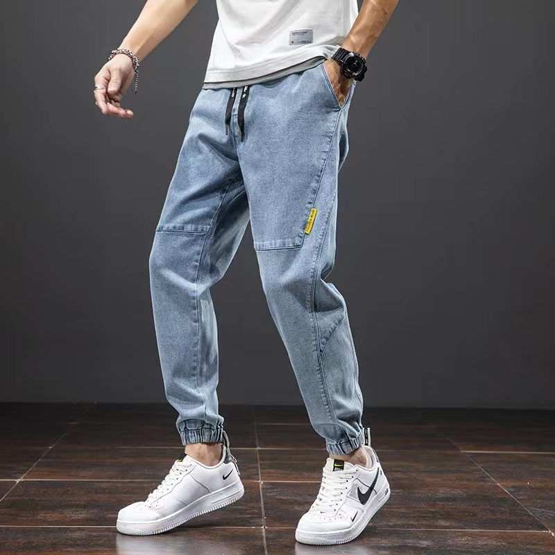 反季清仓23年度松紧腰秋款时尚休闲裤牛仔裤薄款潮流男士宽松韩版