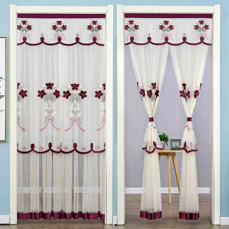 卧室蕾丝门帘家用卫生间防蚊纱帘双层隔断帘门帘免打孔卧室门帘