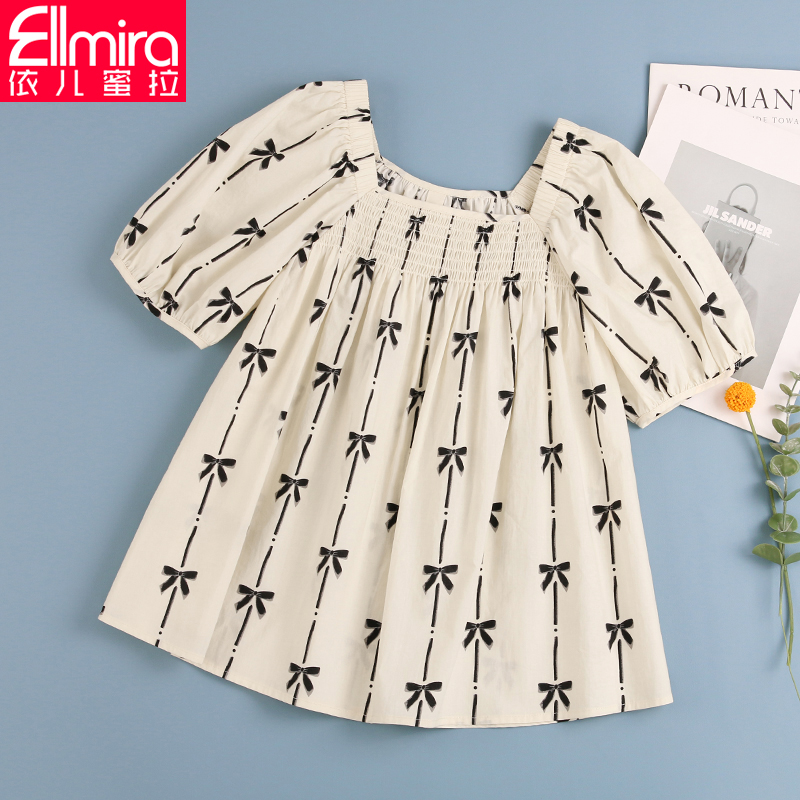 8369女童娃娃衫泡泡袖甜美儿童上衣方领小衫甜美2024新款夏季洋气