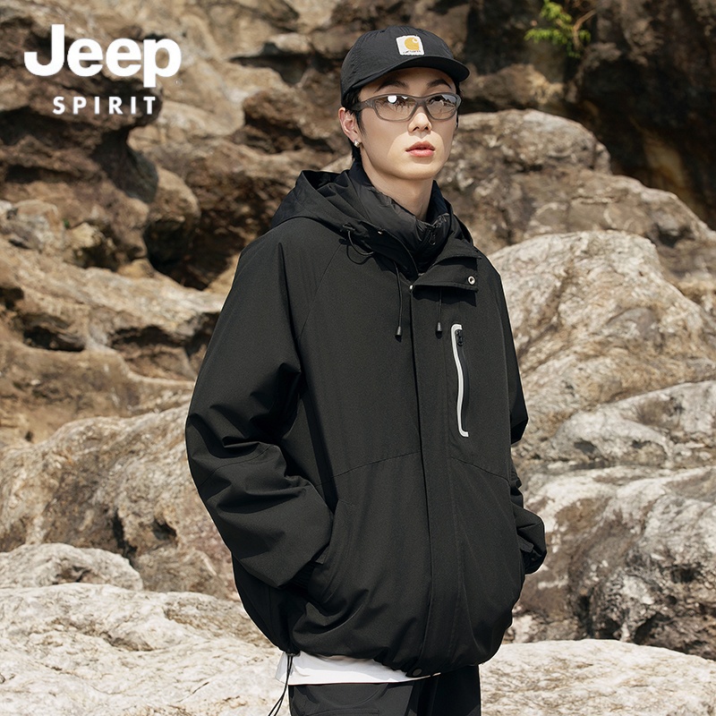 JEEP吉普秋冬季三合一羽绒内胆冲锋衣户外夹克情侣款百搭连帽外套