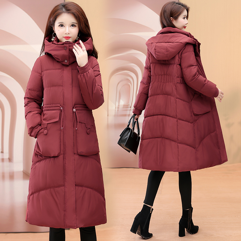 外套连帽中长款加厚棉衣过膝冬季大码中老年时尚中年宽松修身保暖