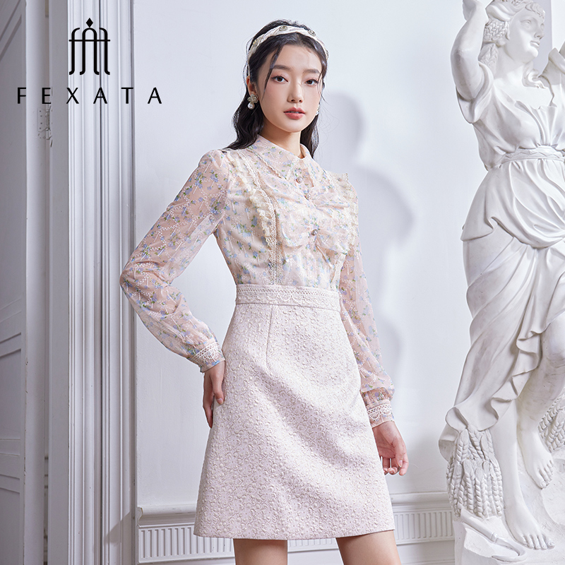 【媛媛女王严选】FEXATA斐格思荷叶边拼接式碎花连衣裙F41T0402