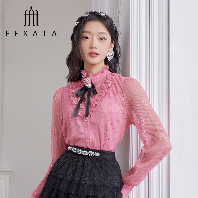 【诗语专属】FEXATA斐格思衬衫女法式浪漫千金粉衬衣