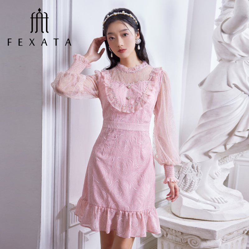 【芊芊专属】FEXATA斐格思连衣裙浪漫荷叶花甜蜜雪纺裙F41T0712