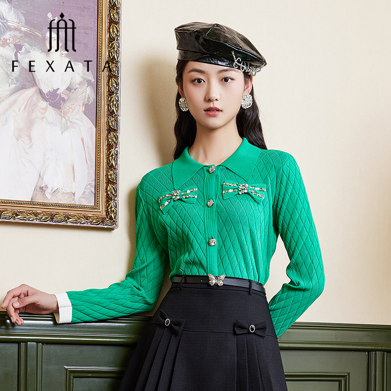 【老板娘夏天】FEXATA斐格思短外套复古菱格针织衫