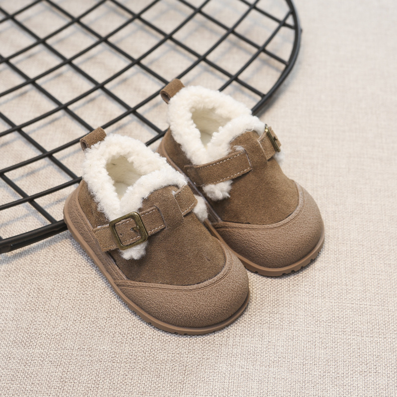 GUY 韩版儿童鞋加绒保暖鞋冬季反绒女宝宝防滑软底短靴宝宝鞋加厚