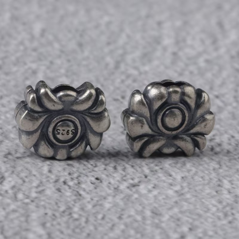 925银银制品 莲花背云925纯银个性时尚仿古雕刻首饰复古做旧银饰