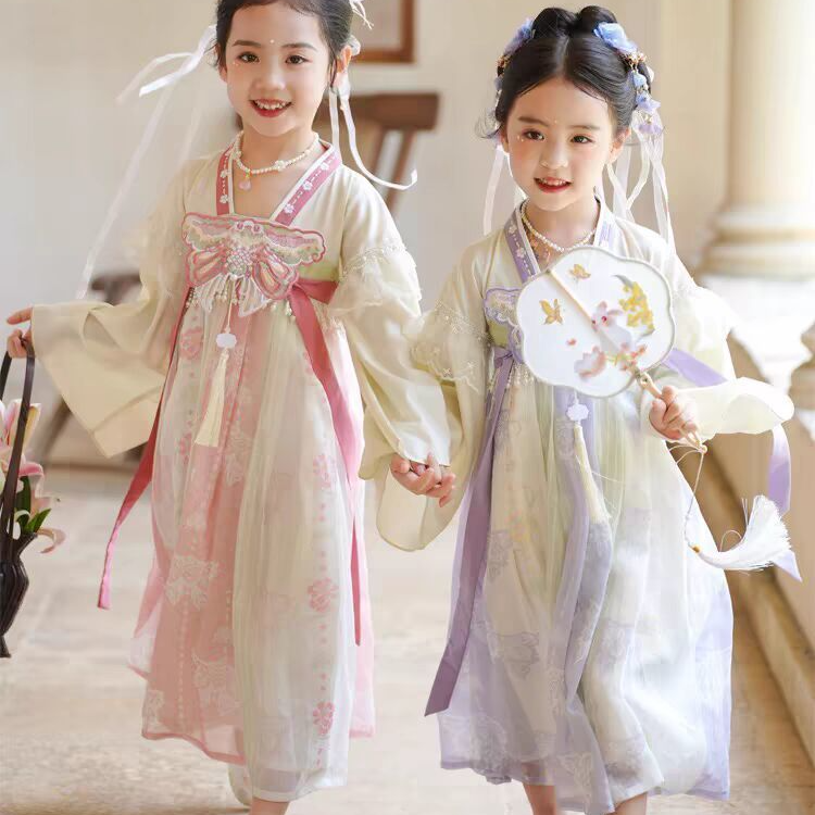 默认瑕疵）六一改良汉服女童春秋款古风长袖唐装小女孩中国风印花