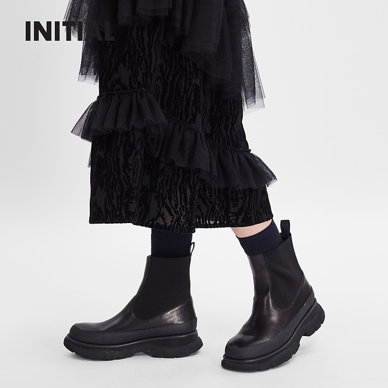 【商场同款】INITIAL冬季新款弹力脚口厚底短靴女23WS3FMCXX021