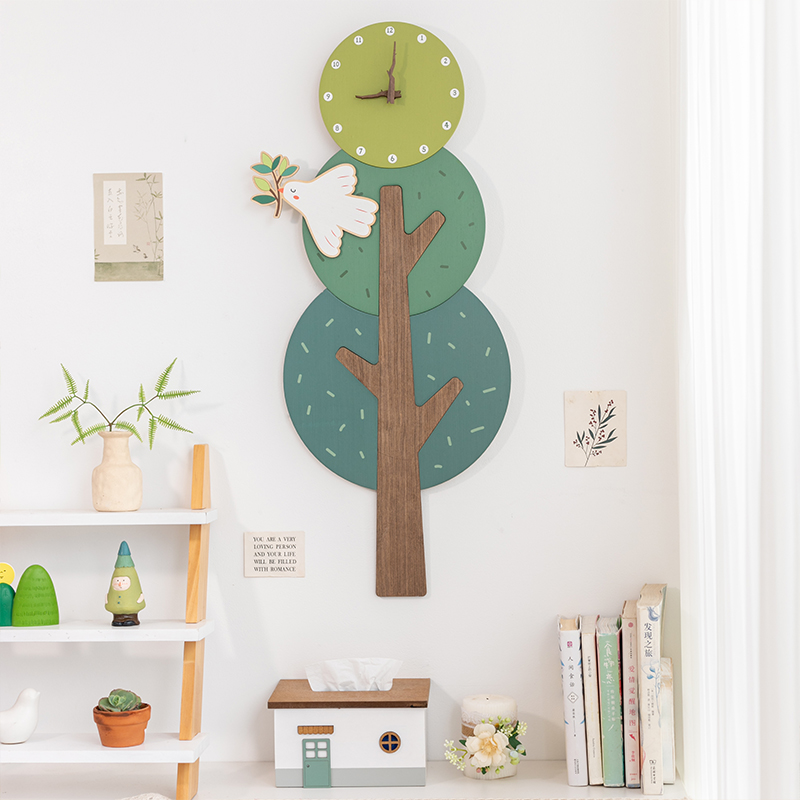 阿楹 2025创意清新高颜值挂钟卧室儿童房钟表画客厅背景墙挂画