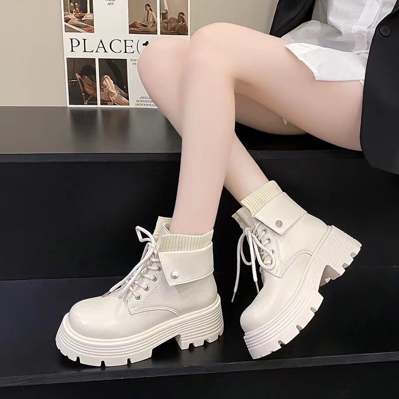 红蜻蜓牌英伦风马丁靴女2023秋冬新款厚底高级感瘦瘦靴 ins潮炸街