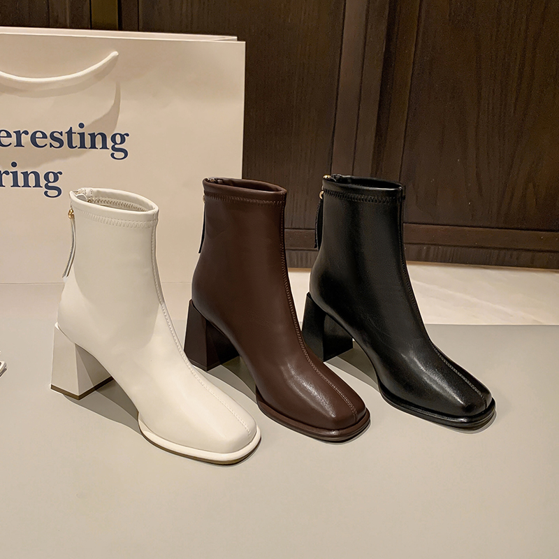 史蒂夫·马登欧货复古短靴女2025秋冬季新款粗跟高跟时尚瘦瘦靴