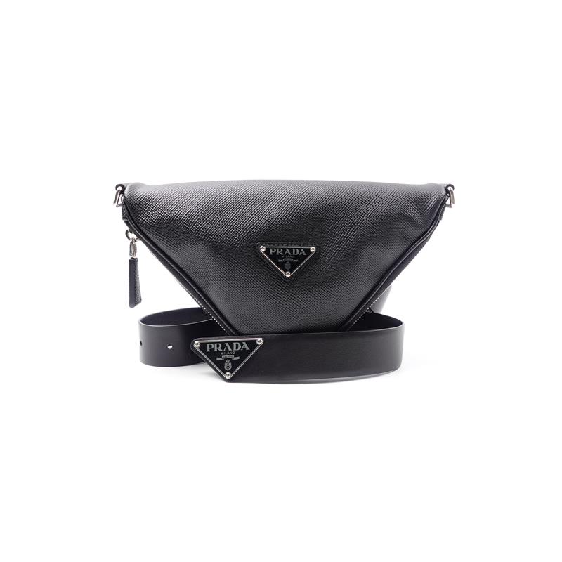 99新 Prada/普拉达 普拉达 黑色三角十字纹单肩包T_ZY0000391435
