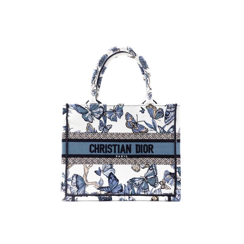 99新 DIOR/迪奥 Tote 白蓝拼色 蝴蝶刺绣托特包H_ZY0000391691