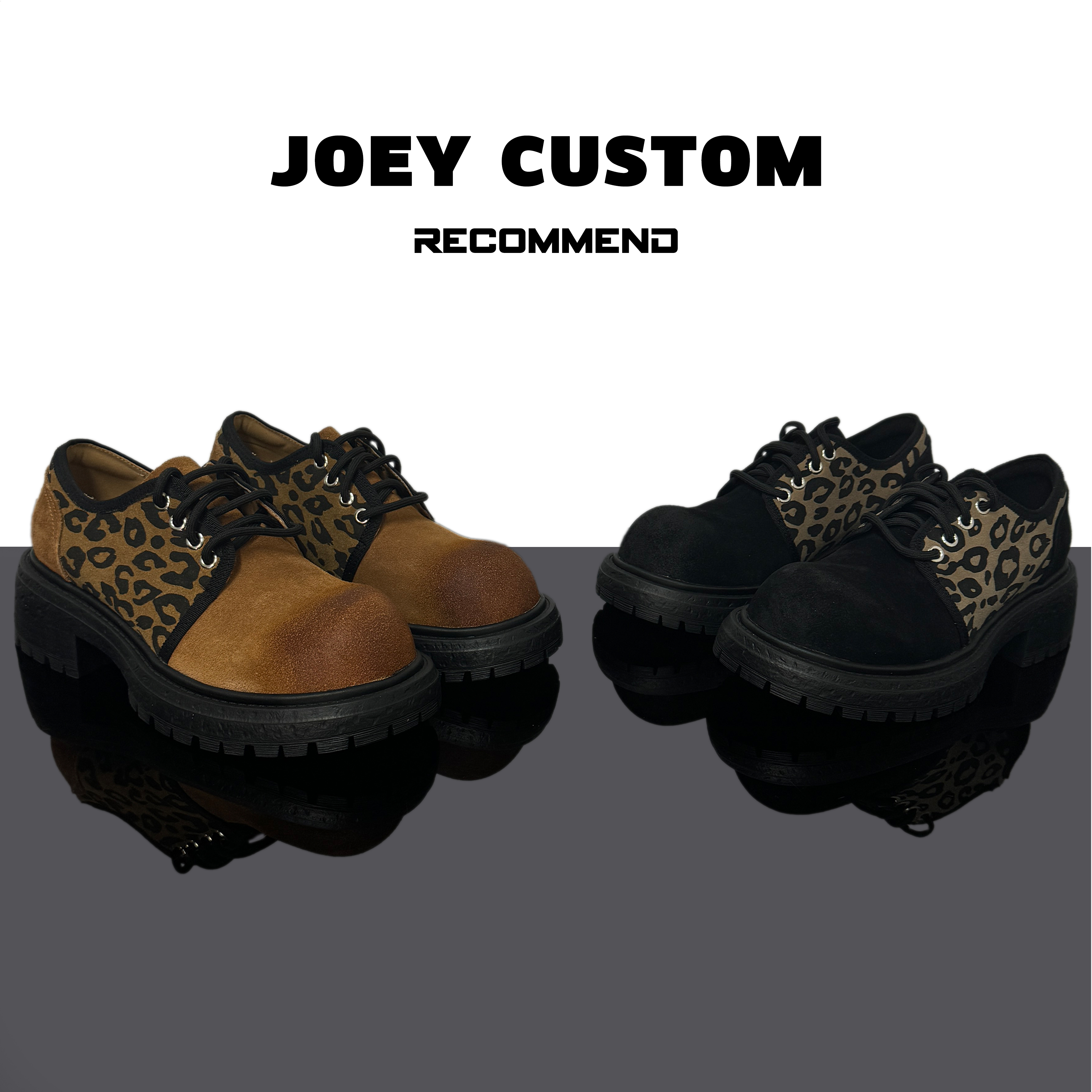 JOEY | 女款欧货磨砂豹纹甜酷米奇头德比鞋复古工装鞋潮鞋 7373-3