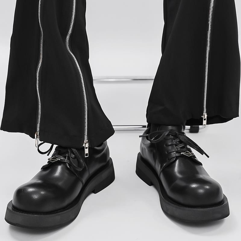 皮鞋男款冬季加绒增高英伦商务休闲鞋子男黑色通勤厚底大头德比鞋