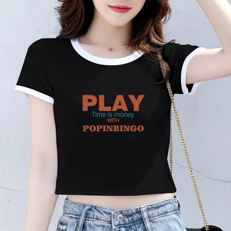 白色短袖t恤女露脐修身高腰短款上衣夏季2025年新款小众体恤ins潮