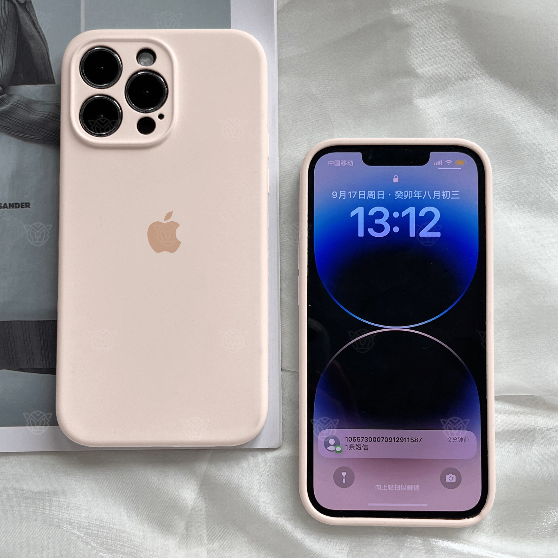 粉白色苹果15手机壳液态硅胶iPhone14ProMax全包13防摔12超薄11软