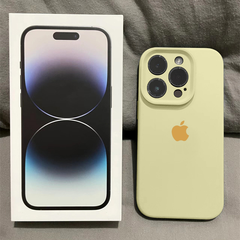奶黄色苹果15ProMax手机壳网红iPhone14液态硅胶13防摔12耐脏11XR