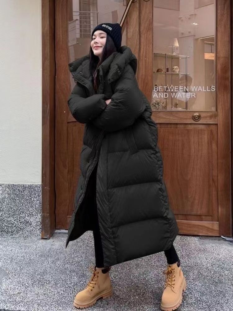 艾菜依羽绒服棉户外运动过膝羽绒2023美拉德外套长款冬季加厚新款
