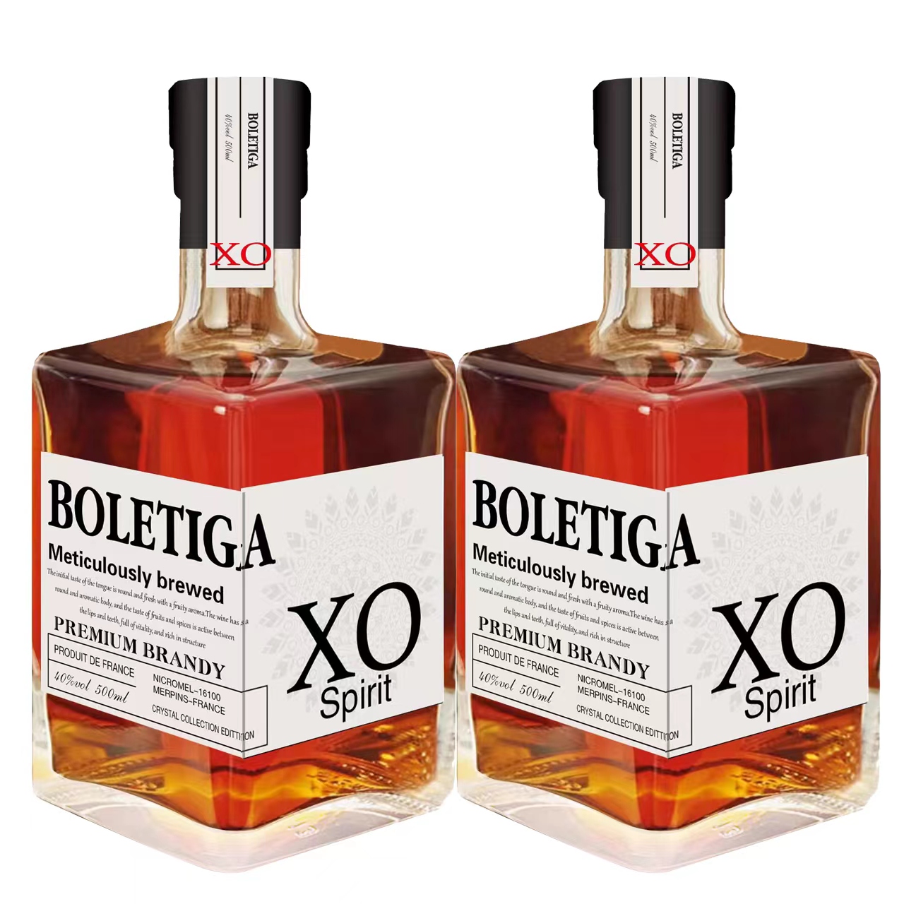 （到手两瓶）洋酒白兰地XO40度500毫升水晶典藏版酒吧聚会小酌微醺