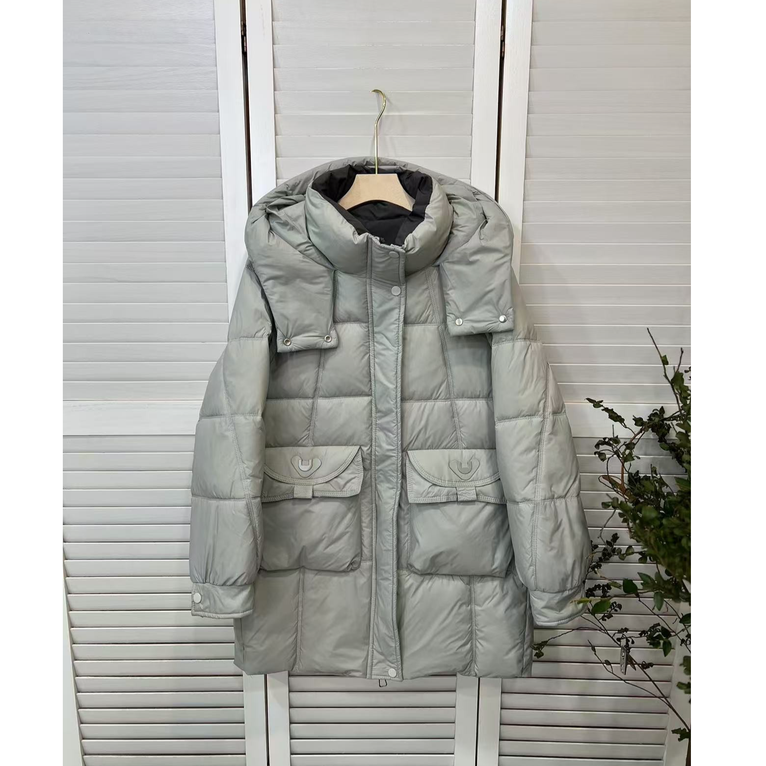 1257中长款双拉链连帽外套女款百搭时尚韩版简约外套